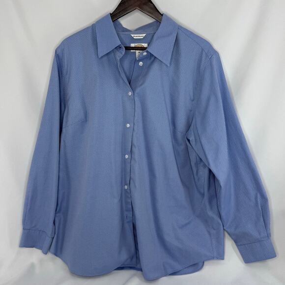 Talbots Woman Dress Shirt 16W Blue Striped Cotton Button Up Plus Size Classic - Picture 1 of 6